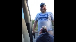 Bearded White Trash Blow Job while Shooting his Gun and Shotgunning a Beer