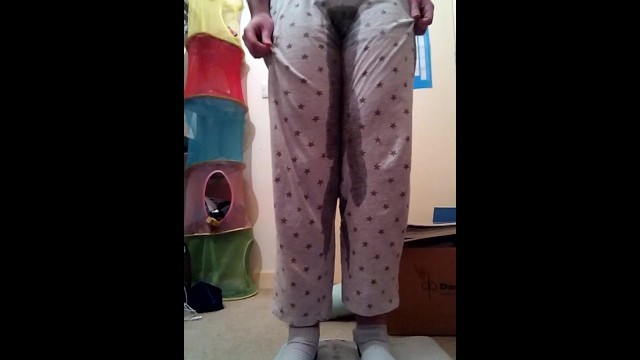 FTM Pee Dancing and Desperately Wetting Grey Pajama Pants