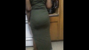 Half PAWG Making Breakfast in Sexy Dress