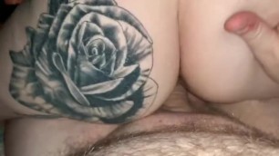 TATTOOED MILF RIDING HUSBAND