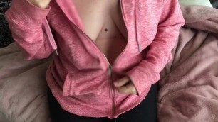 MILF Slowly Unzips Hoody to Show Big Tits and Nipples