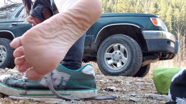 Removing my Wet Soggy Shoes after our Hike