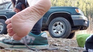 Removing my Wet Soggy Shoes after our Hike