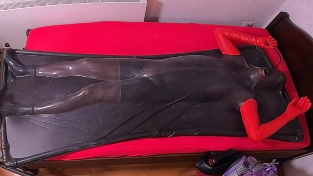 Vacbed self Bondage Session 6 - 38 Seconds with Blow up Penis Gag