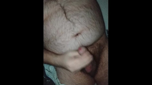 Hairy Bear Cums on Belly