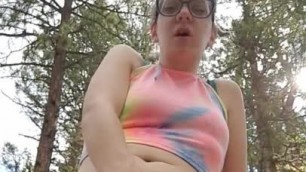 Cute Dreadlocks Teen getting Caught Masturbating in the Woods doesn't Stop